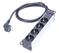 as - Schwabe Ciabatta in alluminio da 10", 4 prese, 2 m, H05VV-F 3G1,5, con supporto, 230 V/16 A/3500 W, per server, nero/argento, IP20,