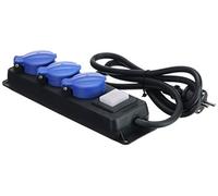 as - Schwabe 38603 - Ciabatta a 3 prese con interruttore, prese con contatto di protezione con coperchio ribaltabile, cavo da 1,5 m, presa multipla per esterni 230 V, 16 A, IP44, nero, blu, 38603