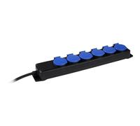 as - Schwabe 38616 - Presa multipla a 6 prese, con cavo da 1,5 m, H07RN-F 3G1,5, multipresa con coperchio a scatto e fissaggio a parete, per esterni, 230 V, 16 A, IP44, colore: Nero