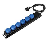 as - Schwabe 38616 - Presa multipla a 6 prese, con cavo da 1,5 m, H07RN-F 3G1,5, multipresa con coperchio a scatto e fissaggio a parete, per esterni, 230 V, 16 A, IP44, colore: Nero