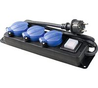 as - Schwabe 38630 - Ciabatta a 3 prese con interruttore, prese con contatto di protezione con coperchio ribaltabile, cavo da 1,5 m, presa multipla per esterni 230 V, 16 A, IP44, nero, blu, 38630