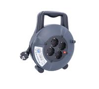 as - Schwabe avvolgicavo 10 m, IP20 interno, 4 prese con terra, interruttore termico di protezione, nero/grigio