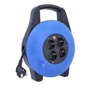 as - Schwabe Scatola cavi 15 m H05VV-F 3G1,5 con spina di protezione, 4 prese con contatto di protezione con elevata protezione da contatto, 230 V/16 A, max. 3500 W, IP20, nero/blu, 16095