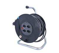 as - Schwabe Avvolgicavo 25 m con protezione termica - H05VV-F 3G1,5 - 4 prese - Base zincata e maniglia - IP20 - Made in Germany 711104