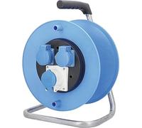 as - Schwabe Avvolgicavo vuoto da campeggio per circa 25 m cavo 3G2,5, 3 prese con coperchio ribaltabile, per uso esterno con IP44, blu | 10179