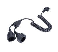 as - Schwabe Cavo a spirale da 2 m a 4 m - 2 prese Schuko - 230 V 16 A - Cavo a spirale estensibile con spina di protezione - Prolunga - 2 prese - IP20 - nero 70433
