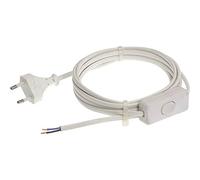 as - Schwabe cavo di collegamento Euro con interruttore intermedio - 3 m H03VVH2-F 2x0,75 - spina piatta Euro - 30mm aperto con ghiere terminali - 230V, 2,5A - bianco -IP20, 70631