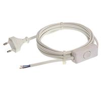 as - Schwabe cavo di collegamento Euro con interruttore intermedio - 3 m H03VVH2-F 2x0,75 - spina piatta Euro - 30mm aperto con ghiere terminali - 230V, 2,5A - bianco -IP20, 70631