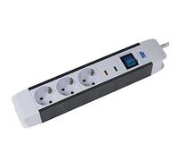 as - Schwabe Ciabatta elettrica a 3 prese FLASH, colore bianco, spina multipla con cavo da 1,5 m, protezione da sovratensione, interruttore illuminato, contatto di protezione, passacavi, montaggio a