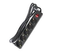 as - Schwabe Ciabatta elettrica a 5 prese, colore nero, con spina piatta, cavo da 2 m, interruttore e spia di controllo, presa multipla, spina piatta, presa ruotata di 45°, maggiore protezione da