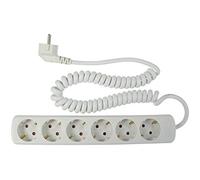 as - Schwabe 11461 Ciabatta elettrica 6 prese con cavo a spirale, 2,5 m, H05VV-F 3G1,5, IP20, da interni, colore: Bianco