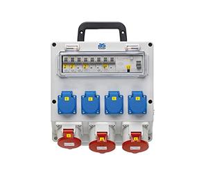 as - Schwabe Distributore a parete pronto per il collegamento, 4 x Schuko, 1 x CEE (400 V/16 A/5 poli), 2 x CEE (400 V/32 A/5 poli), attacco fisso NYM-J fino a 5 x 10 - IP44, 61519