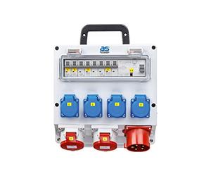 as - Schwabe Distributore a parete pronto per il collegamento, con spina CEE 400 V/32 A/22 kW, uscita 4 x Schuko, 2 x CEE (400 V/16 A/5 poli), IP44, 61517