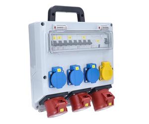 as - Schwabe Distributore da parete FIXO 11D DAT+ 400V/32A con FI 40A 30mA, 1 CEE 32A, 2 CEE 16A, 3 Schuko, 2 RJ45, IP44
