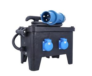 as - Schwabe Distributore di corrente mobile in gomma, G-M22, 7,2 kW, 4 prese 230 V/32 A, 2 m H07RN-F 3G6, 4 interruttori combinati FI/LS a 2 poli, nero, 63260