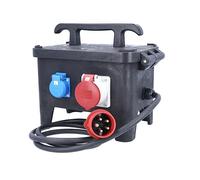 as - Schwabe Distributore di corrente mobile in gomma piena, G-M24, 11 kW, 4 prese 400 V/16 A, 2 m H07RN-F5G2,5, 4 interruttori a corrente residua, nero, 63271