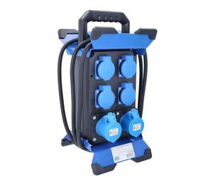 as - Schwabe Distributore di corrente portatile CEE Stecky 14, spina CEE + 4 prese con contatto di protezione + 2 prese CEE, scatola di distribuzione portatile per esterni, IP44, Made in EU, 60869