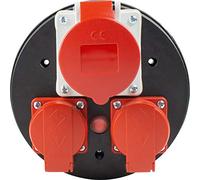 as - Schwabe inserto presa CEE per avvolgicavo, 1 presa CEE 5 poli 400 V + 3 prese con terra, coperchio di protezione rosso, uso esterno IP44