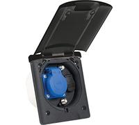 as - Schwabe Presa da incasso multifunzione, 1 presa da 230 V/16 A + 2 prese SAT + 1 x 12 V DC, con chiusura magnetica, IP44, Made in Germany, nero I 62474