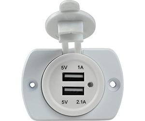as - Schwabe Presa incorporata per caravan, con 2X, incl. 0,6 m cavo di terra tensione di ingresso 12V DC - Porte USB 1 A e 1x 5 V / 2,1 A - Presa di corrente con coperchio per uso interno - Bianco
