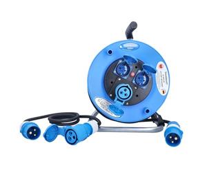 as - Schwabe Set da campeggio Duo, CEE da campeggio + cavo di prolunga CEE a 3 poli, cavo di prolunga da 1,5 m, cavo in gomma da 25 m e cavo di prolunga + spina CEE, indicatore di tensione Powerlight,