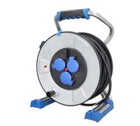 as - Schwabe Xperts 23321 - Avvolgicavo doppio tubo in metallo, 50 m, H07RN-F 3G1,5, isolamento IronCoat, 3 prese con contatto di protezione con coperchio, porta USB, indicatore di tensione, IP44