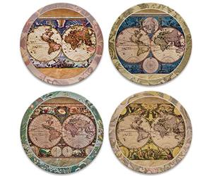 AS285 Absorbent Coasters, 4 - 1/10,2 cm, Old World Maps, Set di 4