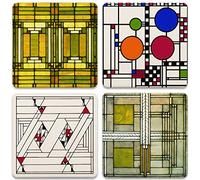 AS305 Absorbent Coasters, 4 - 1/10,2 cm, Frank Lloyd Wright Art Glass Design, Set di 4