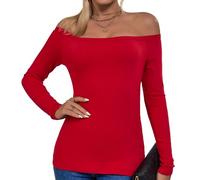 ASAIR Top con spalle scoperte per le donne camicie a maniche lunghe a costine basic alla moda elastico leggero top