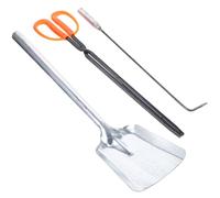 ASAKKURA Set 3 Pezzi Attrezzi per Caminetto Domestico Pala per Cenere Media, Gancio per Fuoco e Attizzatoio in Ferro Manico Rosso, Strumenti Antincendio Portatili per Uso Invernale