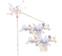 ASAKKURA Set di Copricapi Tradizionali Hanfu Forcine e Pettine per Chioma a Nappa Lunga, Accessori Floreali Fatti a Mano per Matrimoni e Feste, Stile Cinese Classico Elegante