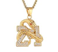 AsAlways Collana a serpente placcata oro 18 K con ciondolo commemorativo della leggenda del basket Mamba Forever con intarsio in zirconia cubica, stile hip hop, rock, punk, totem, amuleto, idea