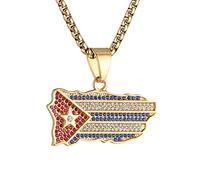 AsAlways Collana con ciondolo a forma di bandiera cubana placcata in oro 18 carati, con zirconia cubica, stile vintage, hip hop, rock, punk, totem, amuleto, idea regalo, Acciaio inossidabile, Zirconia
