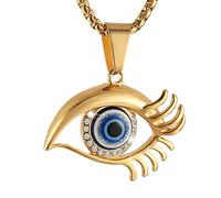 AsAlways Collana con ciondolo a forma di sole, da uomo, in acciaio inox, con ciondolo a forma di sole dorato e malocchio, stile bohémien, protezione, 2.85 cm / 1.12 inches, Acciaio inossidabile