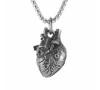 AsAlways Collana da uomo con cuore anatomico, con catena rolò da 55,9 cm + 5,1 cm