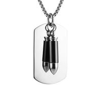 AsAlways Collana da uomo in acciaio inox punk, impermeabile, stile militare militare con piastrina in lega, con catena da 55,8 cm + 5,1 cm, Acciaio inossidabile, non, argento e nero, D20-3-15-22C