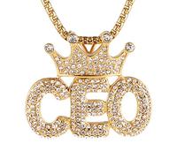 AsAlways Collana da uomo placcata oro 18 K CEO in acciaio inox hip hop con ciondolo gioiello regalo, Acciaio inossidabile, Zirconia cubica