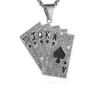 AsAlways Collana da uomo placcata oro 18 K con ciondolo a forma di carte da gioco, in acciaio inox, con simbolo dell'asso di vanga, collana da casinò e bar, gioielli, idea regalo, 5 x 5 cm, in acciaio