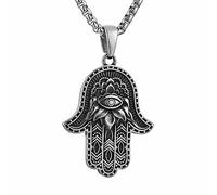 AsAlways Collana in acciaio inox con ciondolo a forma di mano di Fatima, stile vintage, amuleto intagliato contro il malocchio, regalo religioso