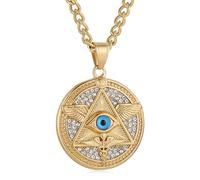 AsAlways Collana massonica con ciondolo a forma di piramide con occhio della Provvidenza, stella di Davide, con catenina da 55,9 cm + 5,1 cm, Acciaio inossidabile, Zirconie sintetico