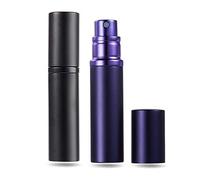 AsaNana Flacone per profumo, ricaricabile e da viaggio, a prova di perdite, pompa inferiore senza imbuto, lussuoso, piccolo, per donne e uomini, 5 ml (CLa-2P (nero e blu opaco))