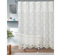 ASATEX Tenda da doccia in pizzo color avorio. 183 x 213 cm, design floreale classico, con mantovana attaccata e nappe. Tende da doccia convenienti rendono qualsiasi bagno elegante. MIS 183,9 x 213,4