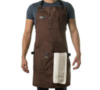 Asaya Grembiule da cuoco, barbecue e lavoro con apribottiglie e asciugamano, resistente tela di cotone da 283,5 g, hardware in ottone e cinghie posteriori incrociate, per uomini, donne, grigliate e