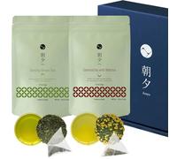Asayu Japan Green Boost Set - Confezione Regalo Duo (Sencha e Genmaicha con Matcha) 30 Bustine, 100% Made in Japan, Tè Pregiato per Mattina e Sera