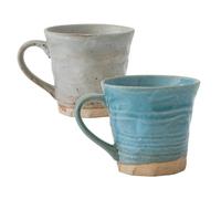 Asayu Japan Set 2 Mug Giapponesi in Ceramica Rustica, Blu e Grigio | tazze da caffè e tè, argilla tsuchimono, stile wabi-sabi, coppia, fatta in Giappone, idea regalo