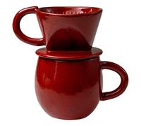 Asayu Japan Set di Tazza e Filtro Caffè Pour Over, Porta Filtri di Carta a Lenta Preparazione con 3 Fori per Caffè e Tè Caldi - Realizzato in Giappone (Rosso Cromato, Set 2 Pezzi)