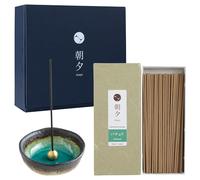 Asayu Japan Set Regalo Bastoncini al Patchouli e Portaincenso in Ceramica con Supporto in Ottone - Bastoncini di Incenso di Basso Fumo + Portaincenso Mini Aquamarina Gift Set