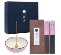 Asayu Japan Set regalo di incenso a basso fumo con porta incenso e supporto in ottone, set di bastoncini di incenso Sakura Cherry Blossom di alta qualità con porta incenso rosa pastello a forma di