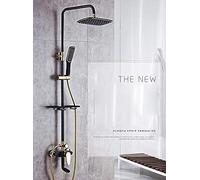 ASBEQUZBE Set Doccia Nero e Oro, Miscelatore in Stile Occidentale, Rubinetto per Bagno in Ottone, Imitazione Doccia retrò per Bagno Stabilize