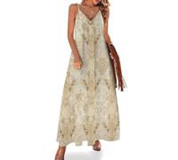 asbwuo Abito Lungo Maxi Senza Maniche con Scollo a V e Stampa Giraffa in Stile retrò per Donna.
